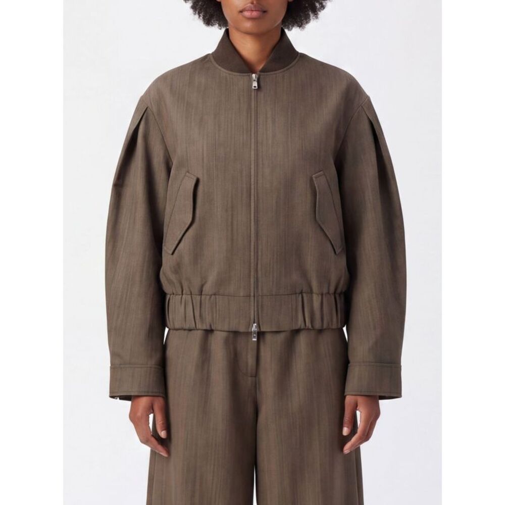 Ganni Women Relaxed Fit Merino Wool Cropped Bomber Jacket Ganni With Zip Closure